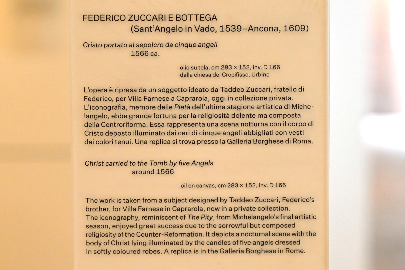 Federico Zuccari (1566–1608), Der tote Christus wird von fünf Engeln zum Grab getragen, Urbino, Chiesa del Crocifisso Miracoloso di Urbino, jetzt Urbino, Galleria Nazionale delle Marche, Obergeschoß Saal 9, um 1566, Bild 2/2