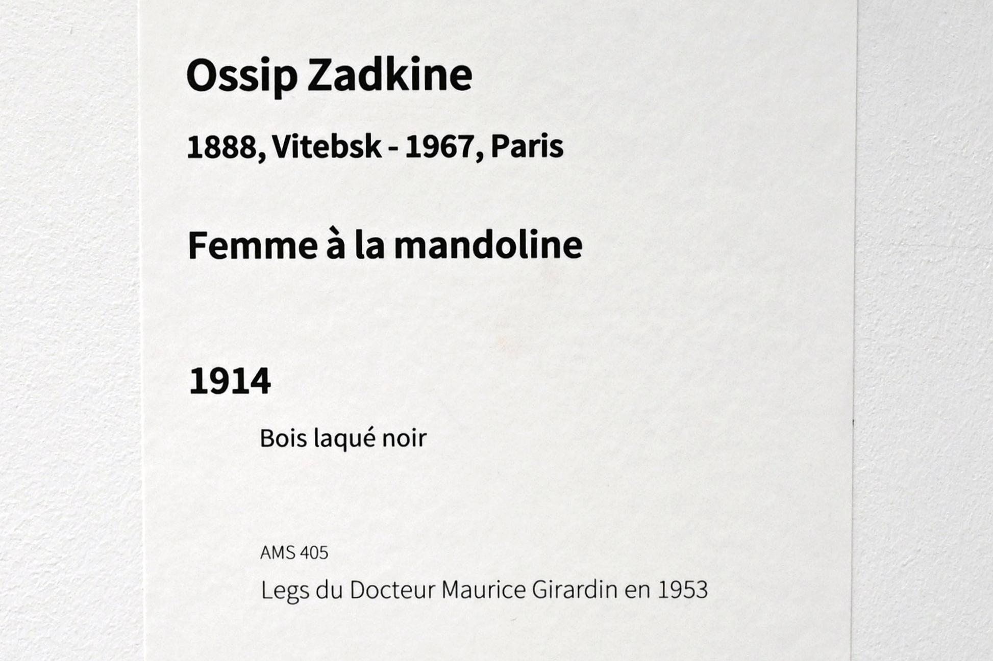 Ossip Zadkine (1914–1930), Frau mit Mandoline, Paris, Musée d’art moderne de la Ville de Paris, Saal 6, 1914, Bild 4/4