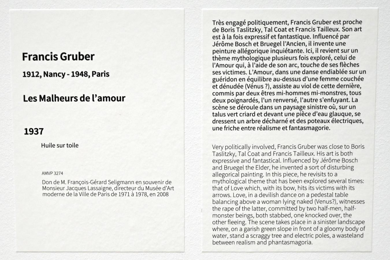 Francis Gruber (1932&ndash;1946), Das Unheil der Liebe, Paris, Musée d’art moderne de la Ville de Paris, Saal 9, 1937, Bild 2/2