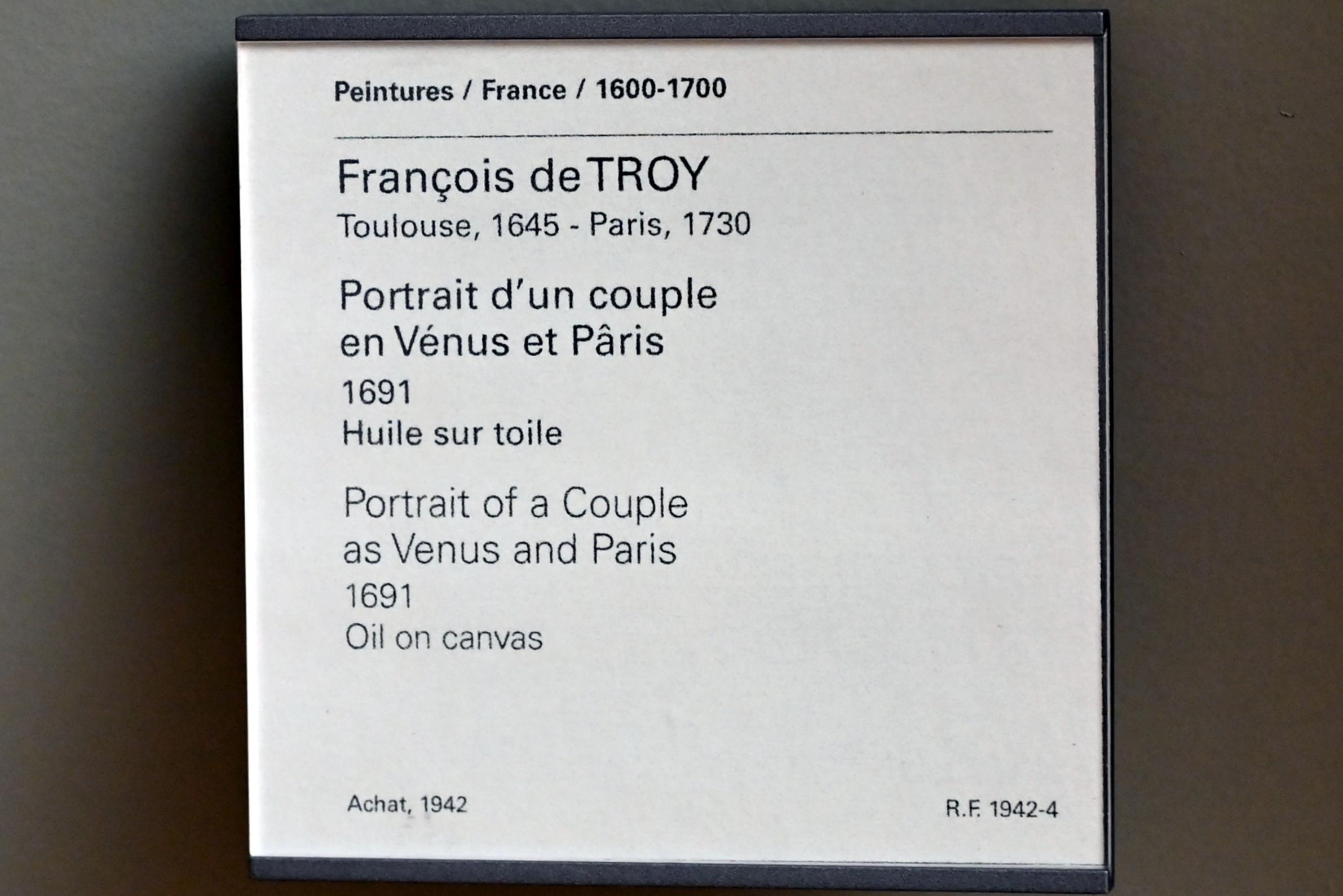 François de Troy (1690&ndash;1691), Porträt eines als Venus und Paris verkleideten Paares, Paris, Musée du Louvre, Saal 916, 1691, Bild 2/2