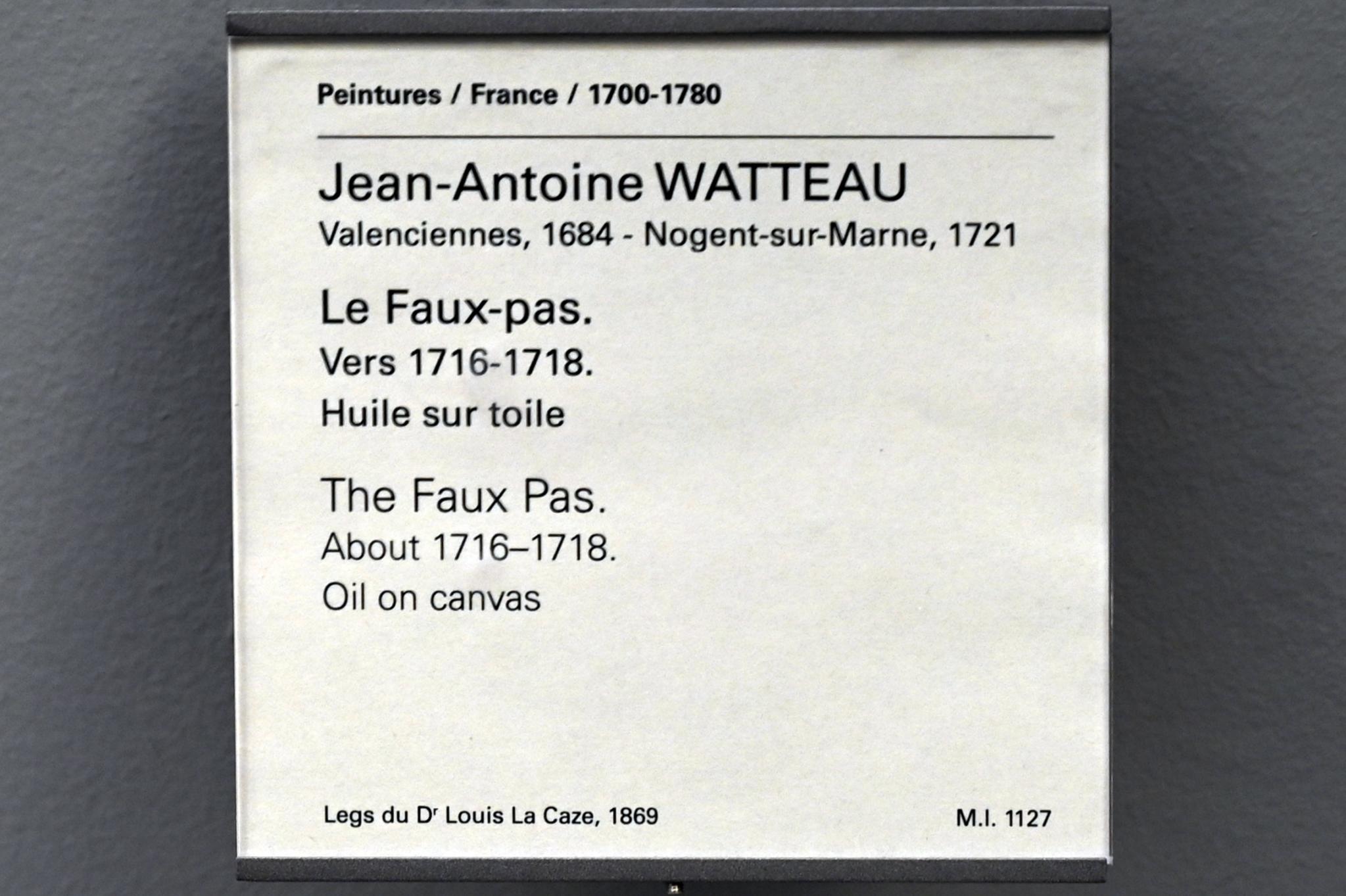 Antoine Watteau (Jean-Antoine Watteau) (1709&ndash;1720), Der Fehltritt, Paris, Musée du Louvre, Saal 918, um 1716&ndash;1718, Bild 2/2