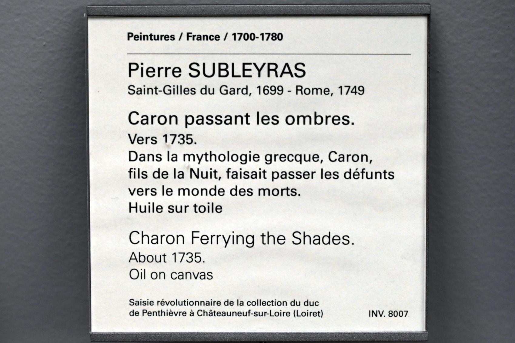 Pierre Subleyras (1733&ndash;1747), Charon fährt die Toten über den Totenfluss, Paris, Musée du Louvre, Saal 919, um 1735, Bild 2/2