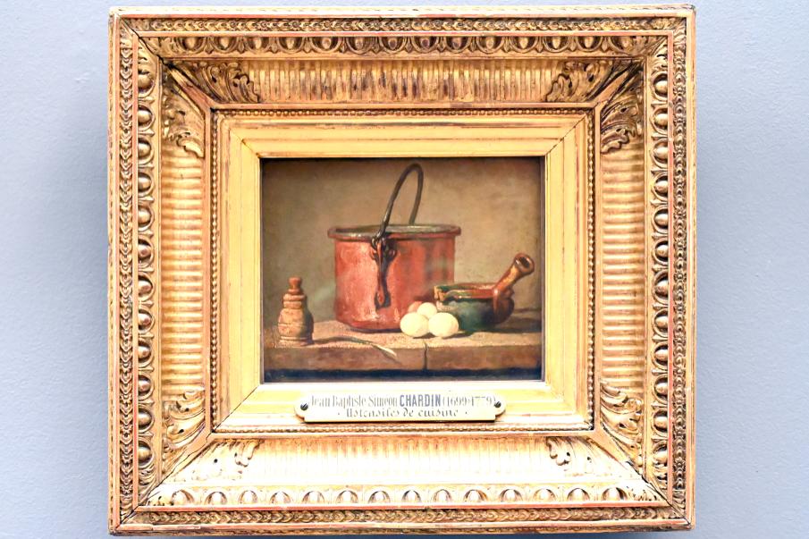 Jean Siméon Chardin (1725–1768), Küchenutensilien, Kessel, Pfanne und Eier, Paris, Musée du Louvre, Saal 920, um 1733