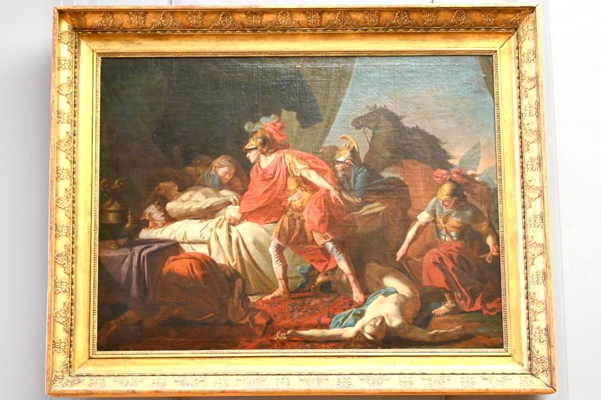 Joseph-Benoît Suvée (1769–1790), Achilleus legt den Leichnam Hektors dem Leichnam des Patroklos zu Füßen, Paris, Musée du Louvre, Saal 932, 1769