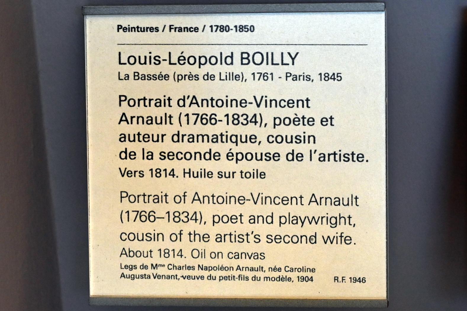 Louis-Léopold Boilly (1790&ndash;1818), Porträt des Antoine-Vincent Arnault (1766-1834), Dichter und Dramatiker, Cousin der zweiten Frau des Künstlers, Paris, Musée du Louvre, Saal 938, um 1814, Bild 2/2