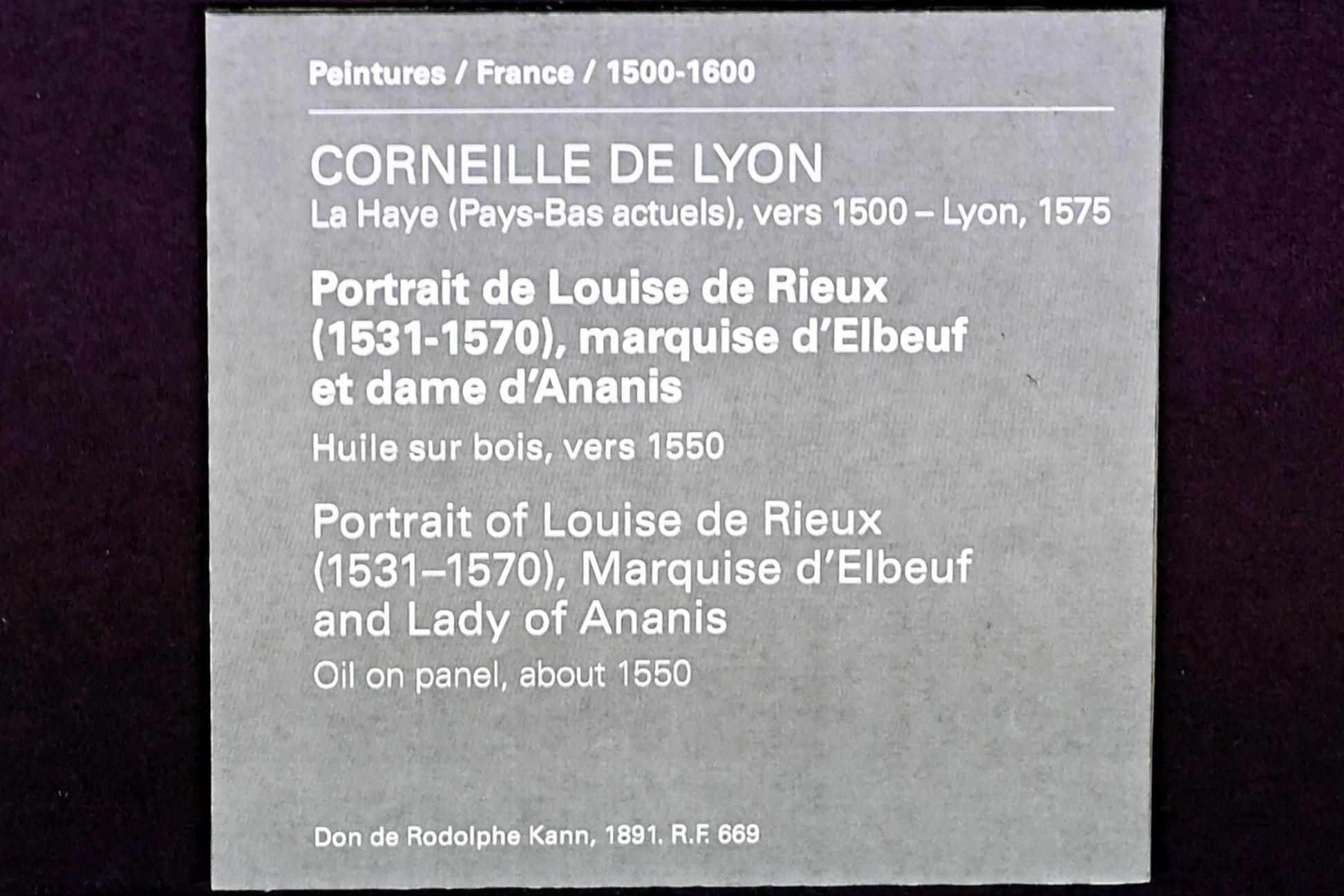 Corneille de Lyon (1533&ndash;1550), Porträt der Louise de Rieux (1531-1570), Marquise d'Elbeuf und Dame d'Ananis, Paris, Musée du Louvre, Saal 822, um 1550, Bild 2/2