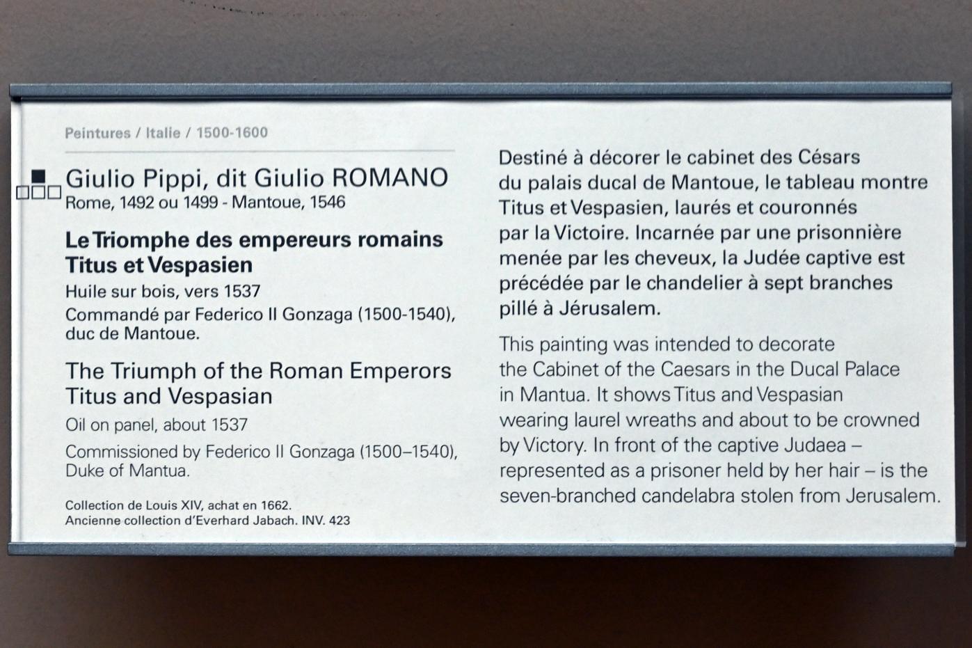 Giulio Romano (Giulio Pippi) (1515&ndash;1537), Der Triumph der römischen Kaiser Titus und Vespasian, Mantua, Palazzo Ducale, jetzt Paris, Musée du Louvre, Saal 710e, um 1537, Bild 2/2