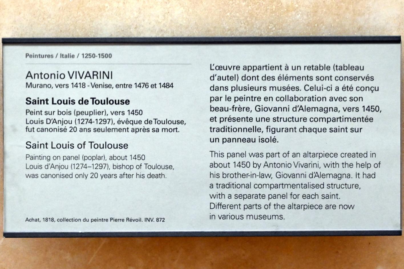 Antonio Vivarini (Antonio da Murano) (1447&ndash;1451), Heiliger Ludwig von Toulouse, Paris, Musée du Louvre, Saal 709, um 1450, Bild 2/2