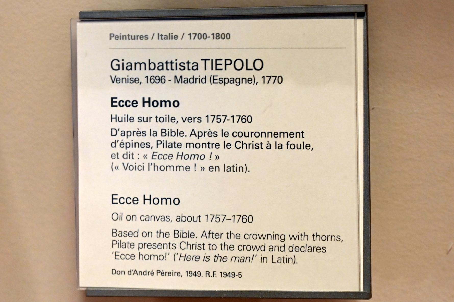 Giovanni Battista Tiepolo (1715&ndash;1785), Ecce Homo, Paris, Musée du Louvre, Saal 725, um 1757&ndash;1760, Bild 2/2