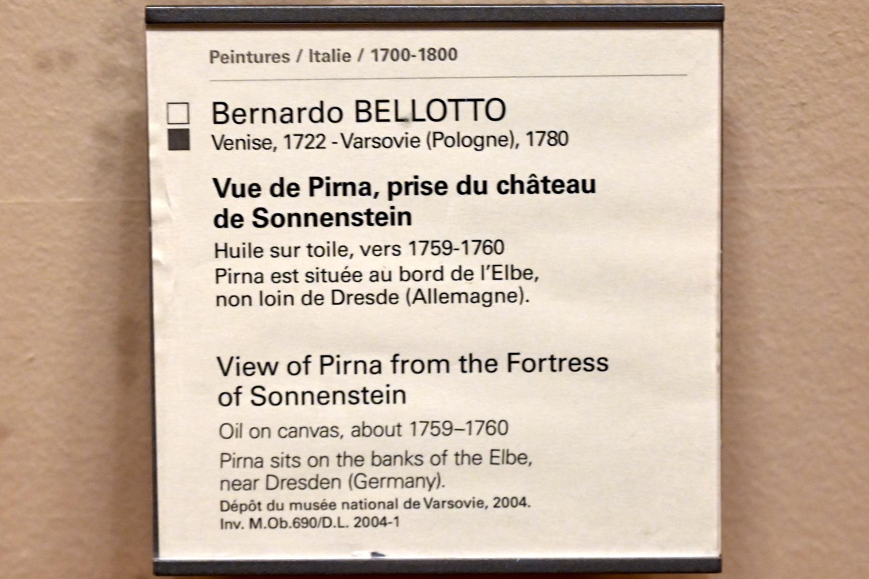 Bernardo Bellotto (Canaletto) (1738&ndash;1779), Blick auf Pirna von der Festung Sonnenstein, Paris, Musée du Louvre, Saal 723, um 1759&ndash;1760, Bild 2/2