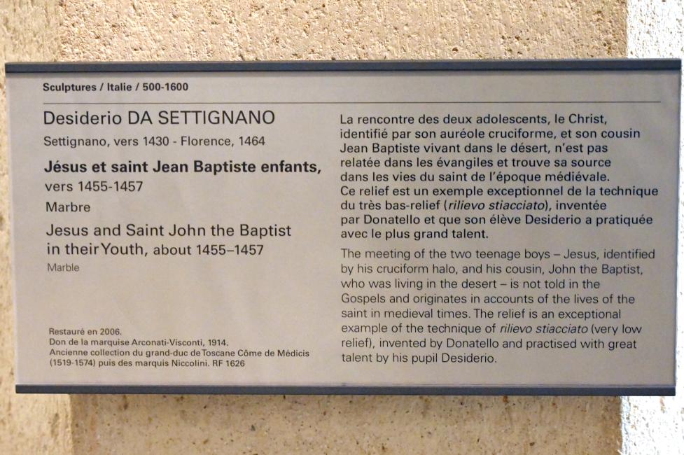 Desiderio da Settignano (1454&ndash;1462), Jesus und Johannes der Täufer als Knaben, Paris, Musée du Louvre, Saal 160, um 1455&ndash;1457, Bild 2/2