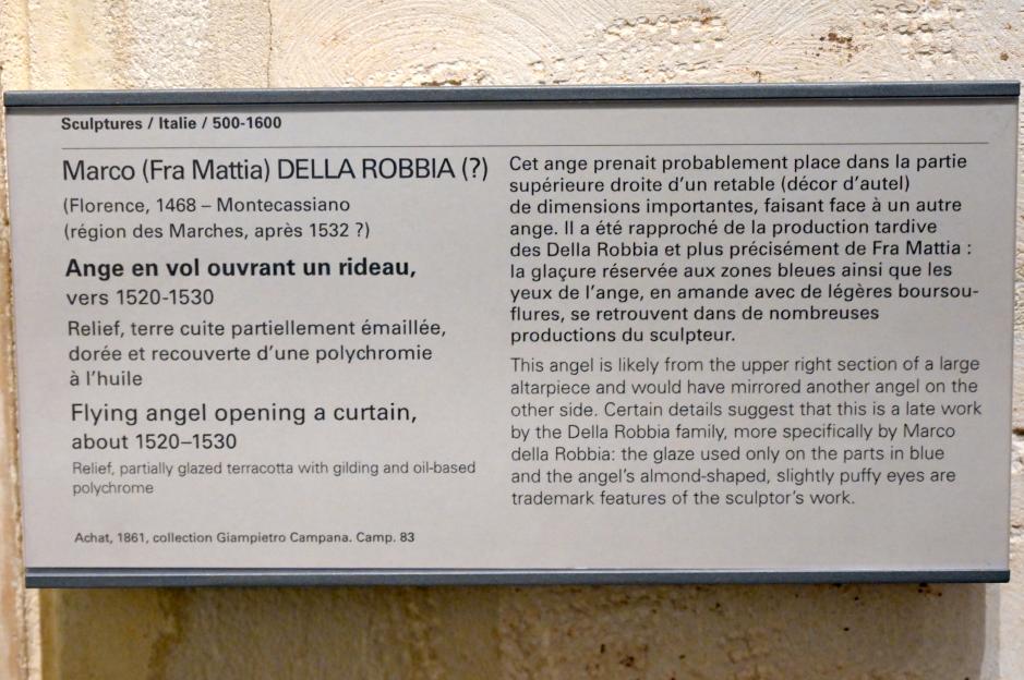 Marco della Robbia (1520&ndash;1525), Fliegender Engel, der einen Vorhang öffnet, Paris, Musée du Louvre, Saal 163, um 1520&ndash;1530, Bild 2/2