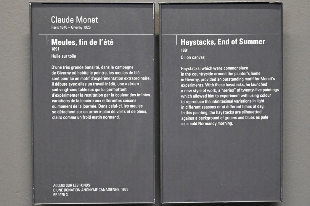 Claude Monet (1864&ndash;1925), Heuschober im Spätsommer, Paris, Musée d’Orsay, 1891, Bild 2/2